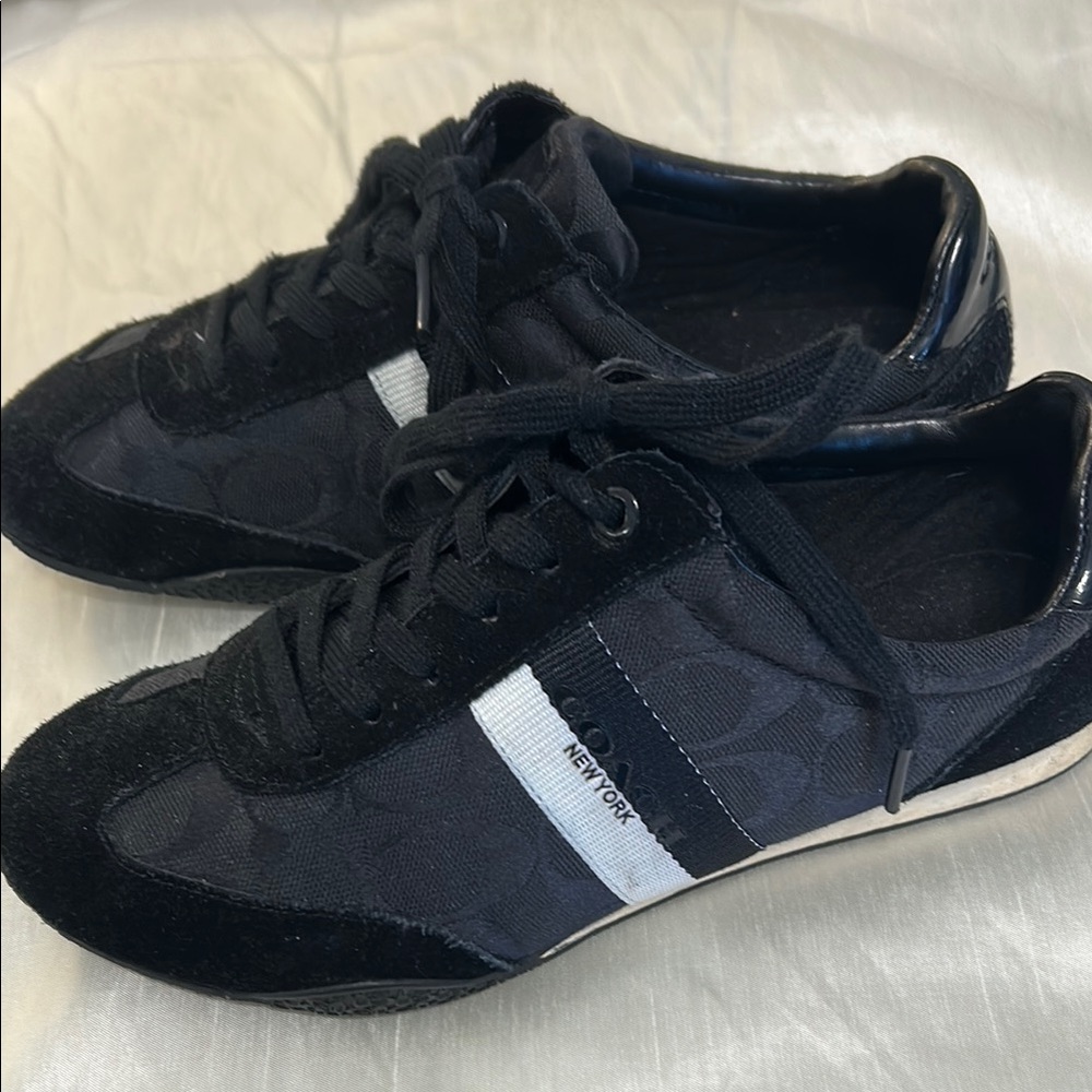 Vintage Women’s Coach Black Suede Stripe Sneakers. Preloved, Good Condition.